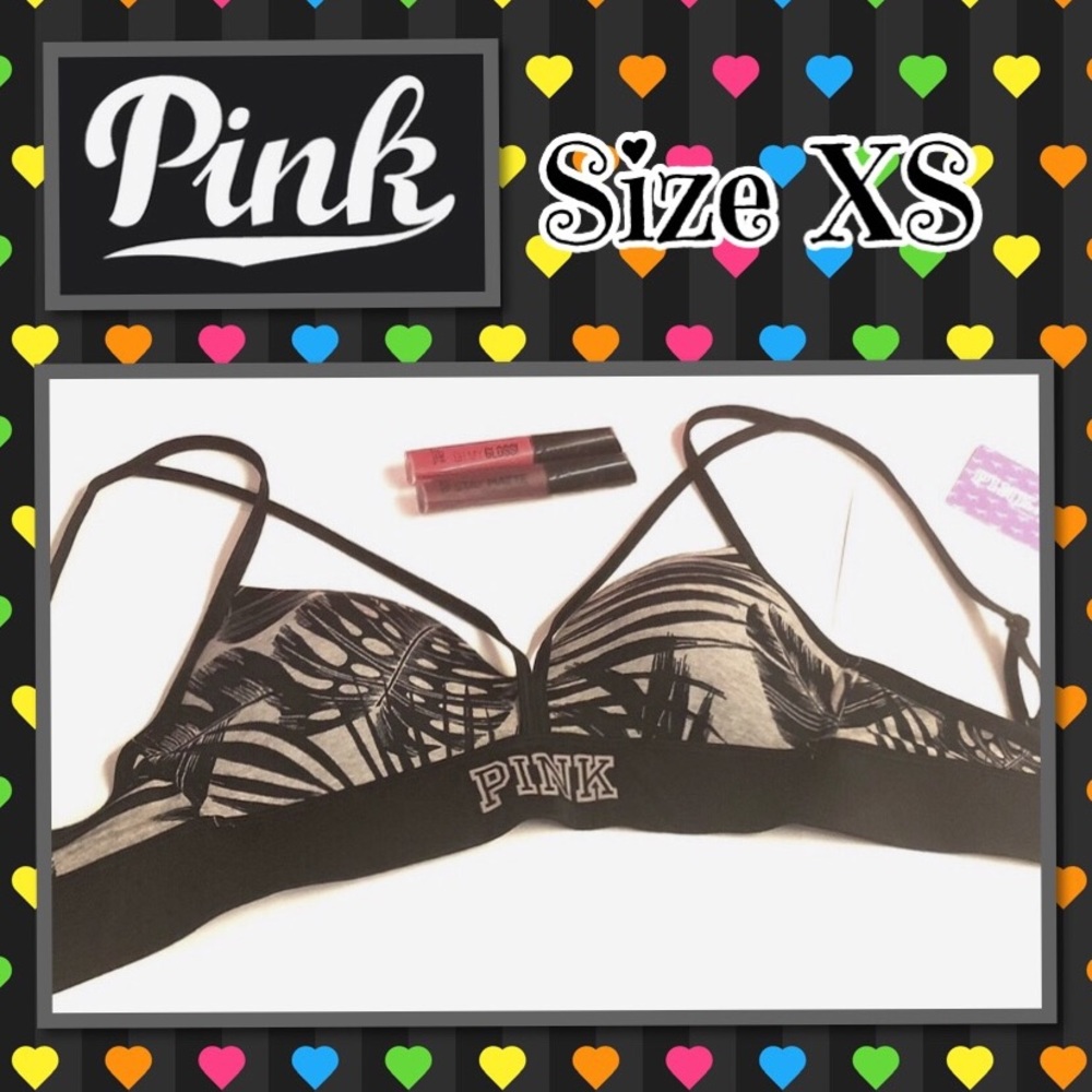 NWOT BLACK & GREY PINK BRA & BONUS MATTE AND GLOSS